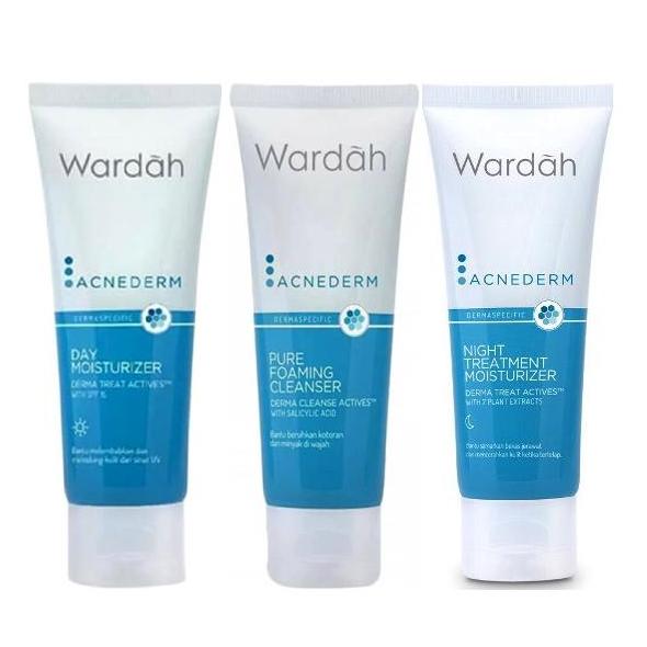 Paket Wardah AcneDerm Day Moisturizer + Pure Foaming Cleanser + Night Treatment Moisturizer - 3 pcs