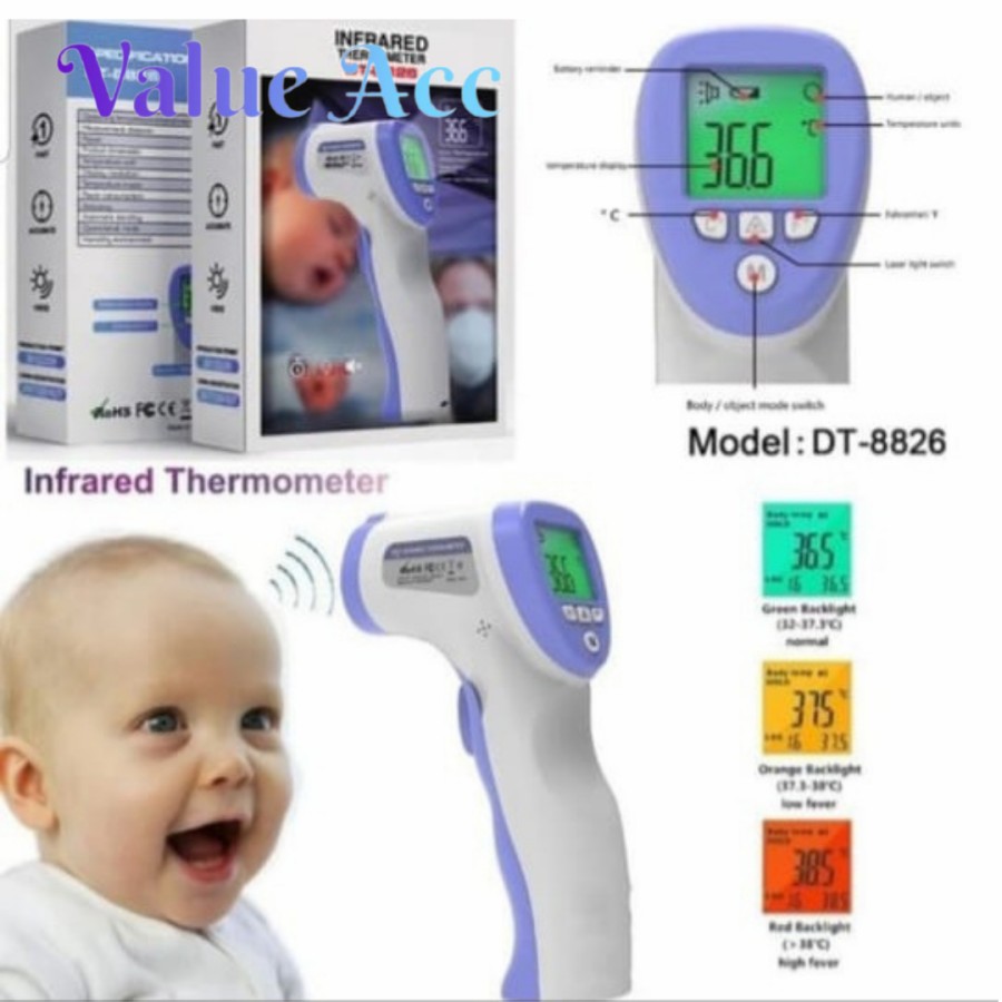Thermometer Infra Red ThermoGun InfraRed Termometer Tembak DT 8826