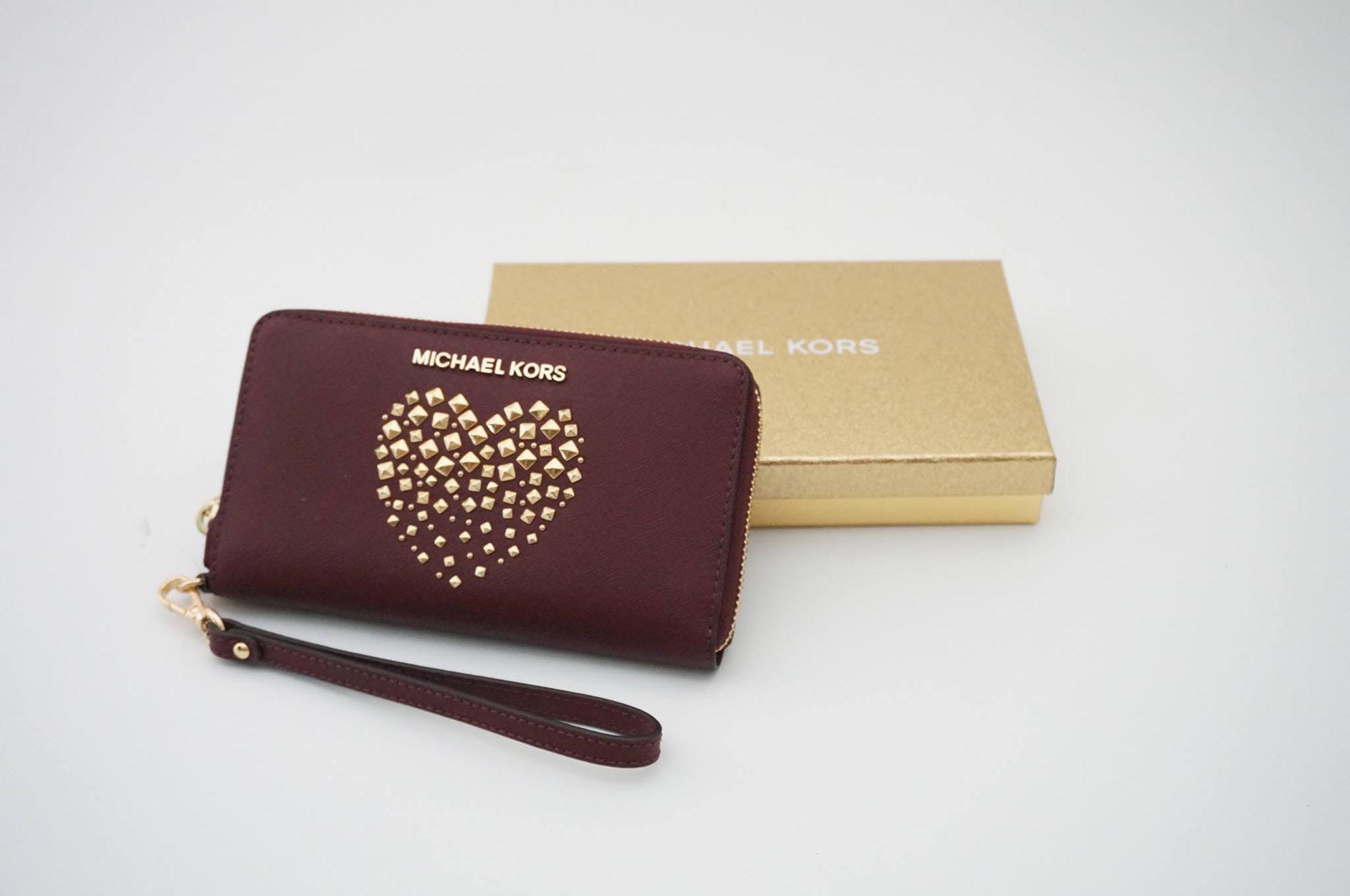 MICHAEL KORS LARGE FLAT PHONE CASE MERLOT WALLET