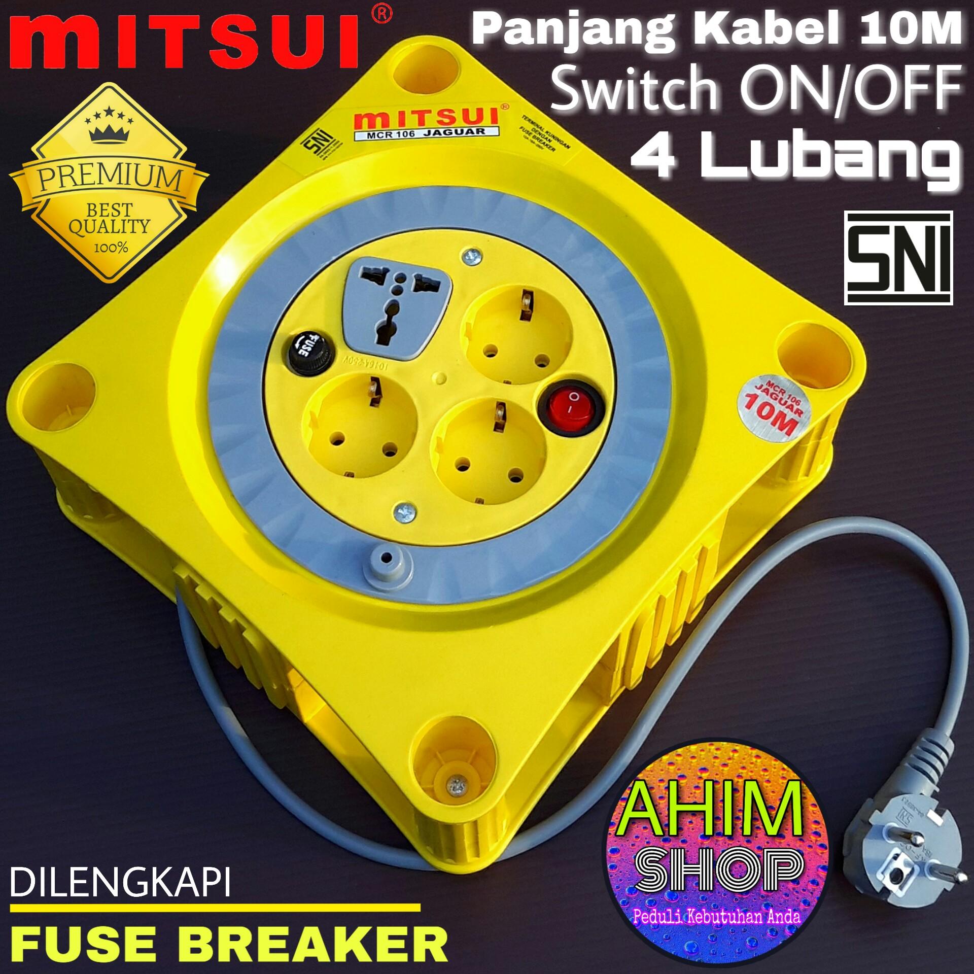 Mitsui Kabel Roll Stop Kontak Listrik 10M 4 Lubang + Saklar ON/OFF SNI Best Quality MCR 106 JAGUAR (Kuning)