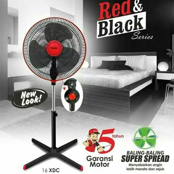 Cosmos 16XDC Kipas Angin / Stand Fan 16 inch Black/Red 46W / 220V