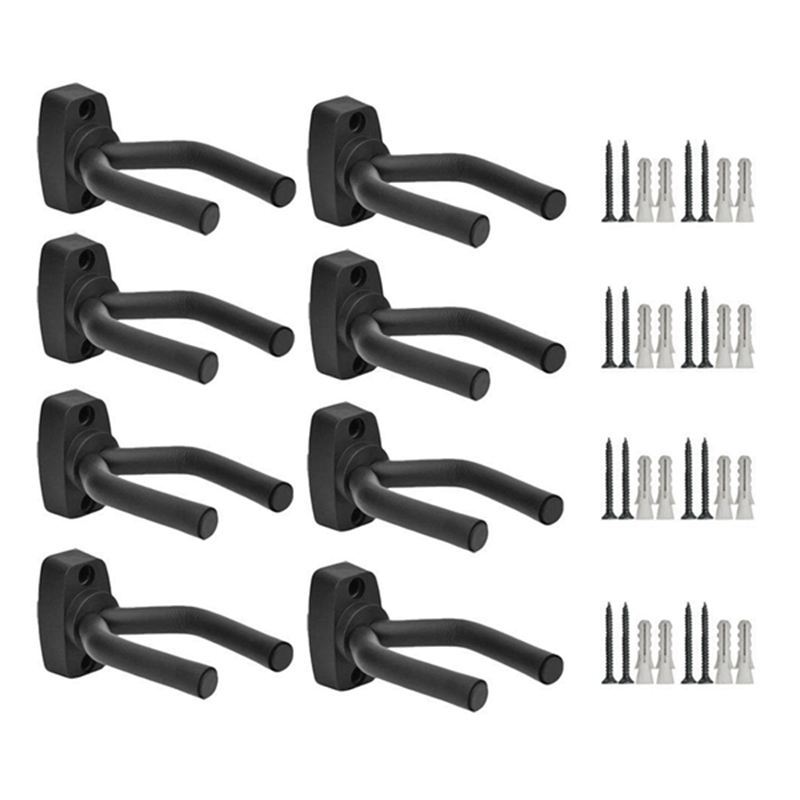 8 x Guitar Hanger Hook Holder Wall Mount Display Acoustic Guitar Stand Ukulele Bass Mandolin Banjo Wall Mounts Hangers Black