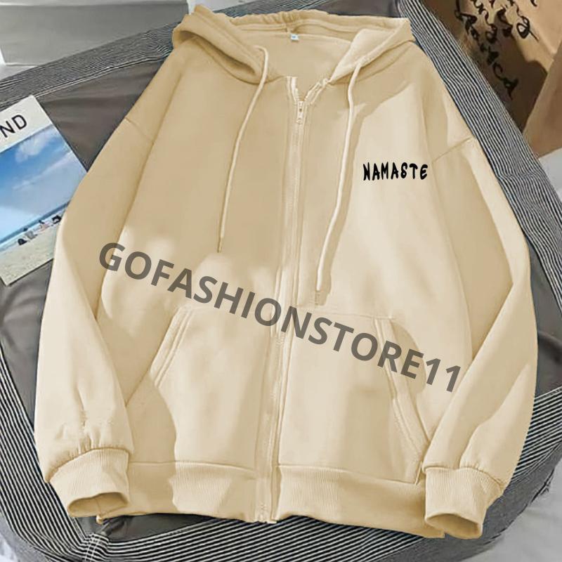 jaket hoodie cewek resleting Namaste size L XL XXL jaket wanita resleting  depan jaket resleting wanita korean style hoodie resleting wanita aesthetic 