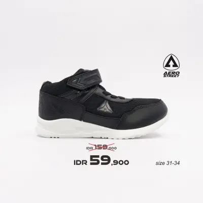 Aerostreet 31-34 Wave Black - Sepatu Sneakers Casual Sport Sekolah Pria Wanita Aero Street