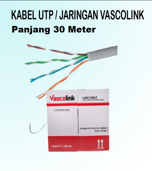 Kabel LAN VASCOLINK 30 Meter Anti GAGAL-BONUS 2 Meter siap pakai