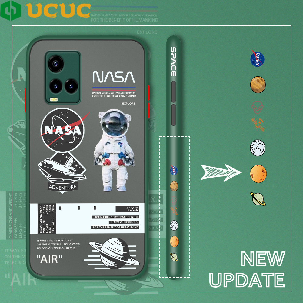 UCUC Casing Case For Vivo Y21 2021/Y33S VivoY21 Case For Boys Creative NASA America Space Astronaut Side Edge Pattern Design Frosted Transparent Hard Casing Shockproof Full Cover Camera Protect Case