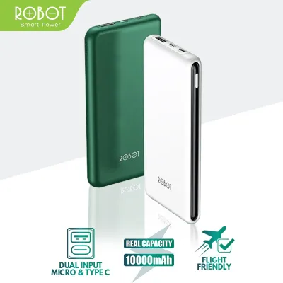 PowerBank ROBOT 10000mah RT180 Dual Input Port Type C & Micro USB Original - Garansi Resmi