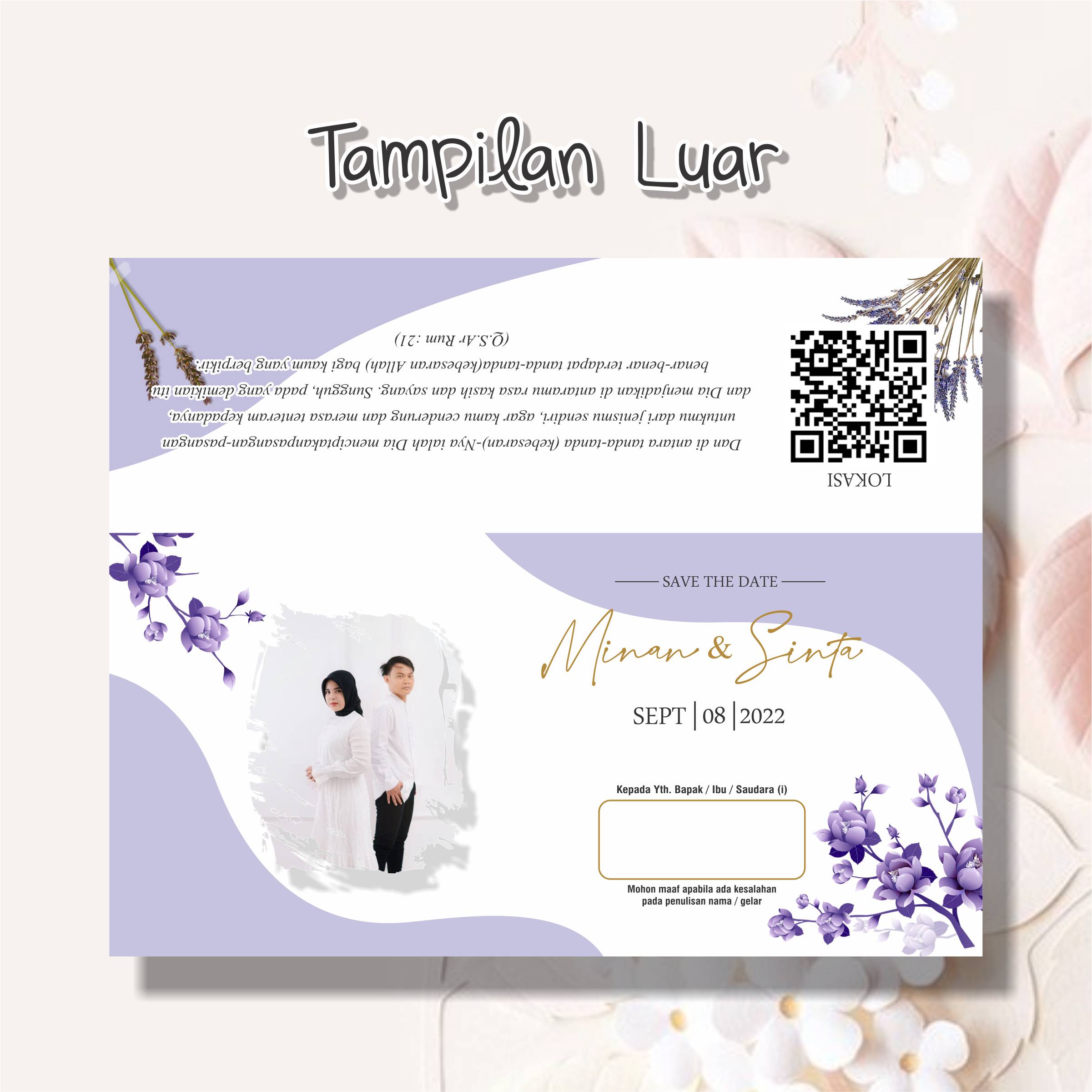 (50 pcs) undangan pernikahan lipat 2 simpel (LIPAT P) tema BUNGA PASTEL