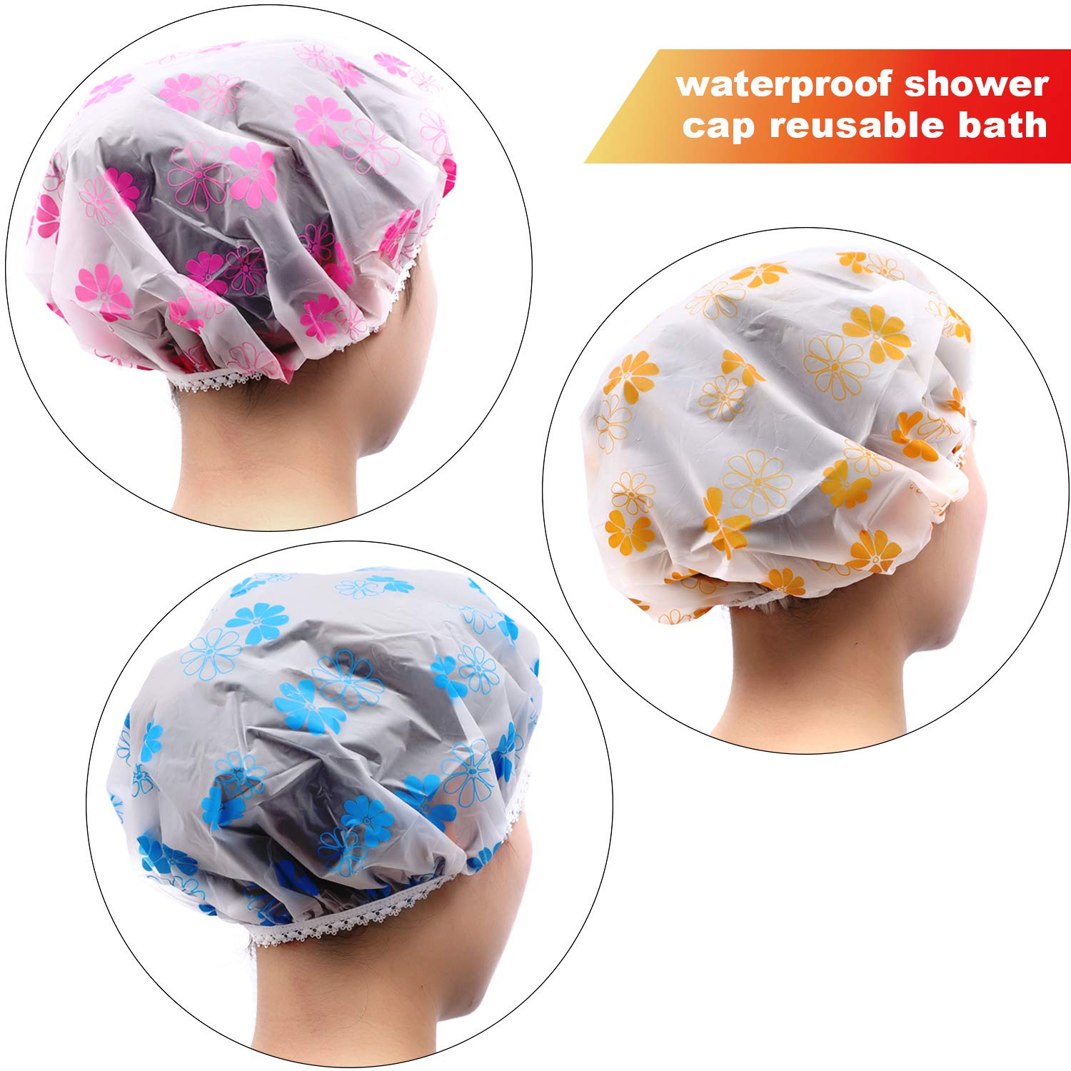 Shower Cap motif Waterproof Elastic Lace Shower Bouffant Hair