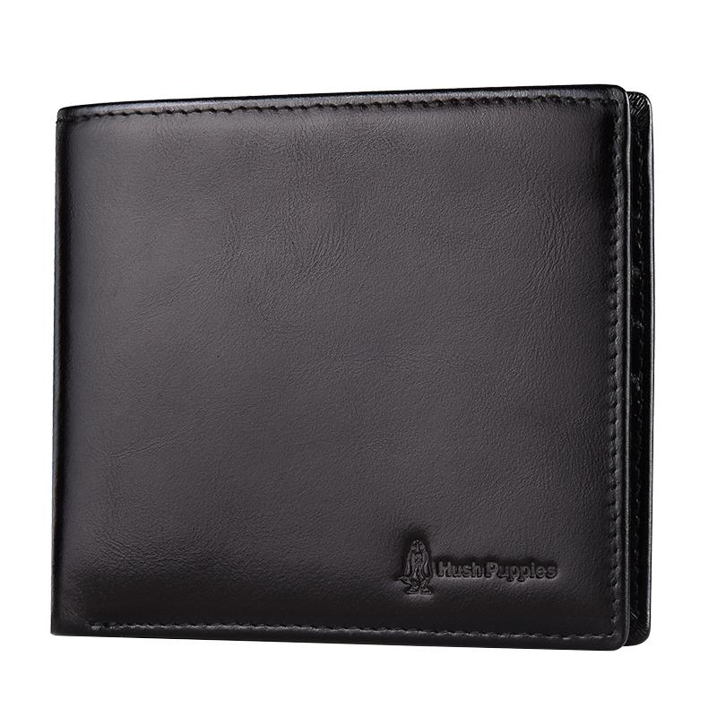 Hush Puppies Dompet Pria Kulit asli model pendek minimalis Uang Kecil Dompet Kulit sangat tipis Model silang kotak hadiah anak muda kepribadian Produk Asli