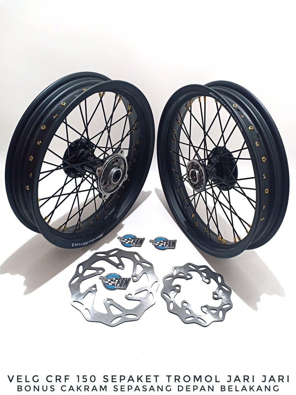 Velg Sepaket Tromol Jari-Jari - Motor Klx 150 - Dtracker - Bf - Supermoto - Tromol Cakram 36 Hole Tapak Lebar Ring 17