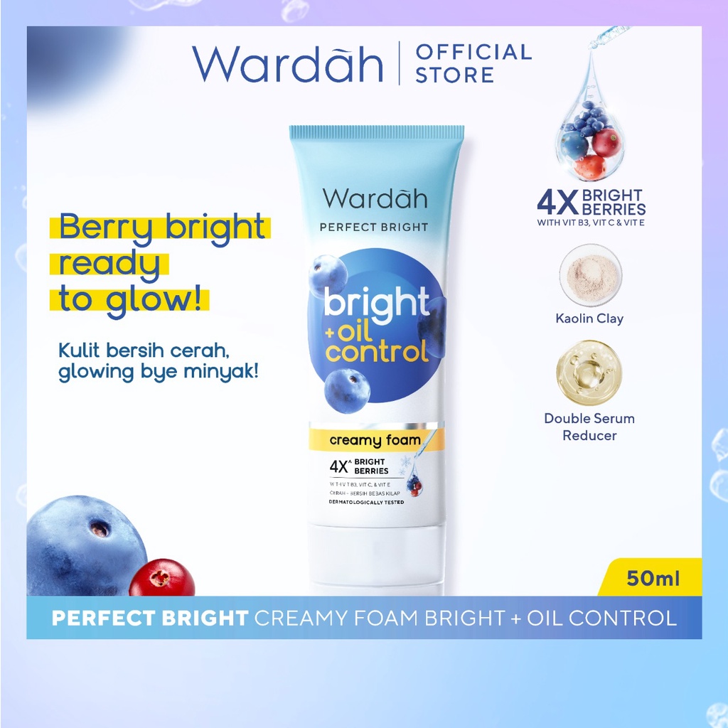 Wardah Perfect Bright Creamy Foam Brightening + Oil Control 50ml - Facial Wash Untuk Kulit Berminyak