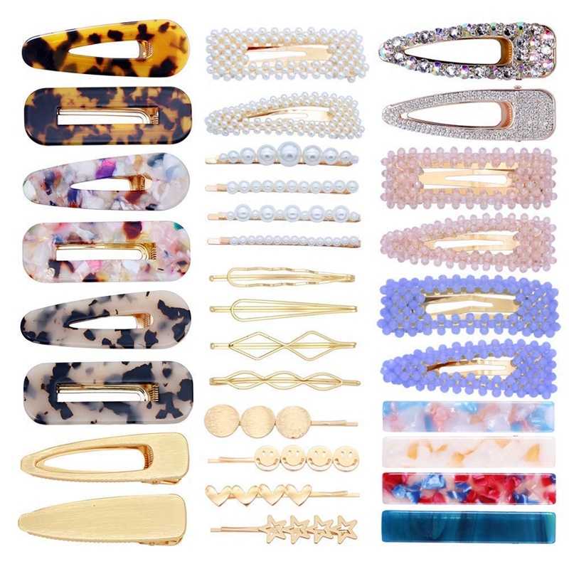 32 Pcs Pearl Hair Clip Pearl Hair Pins Acrylic Resin Hair Barrettes Geometric Bobby Hair Pins Metal Gold Hairpin Hair Styling Jewelry Hair Clamps Hair Accessories Women Singapore