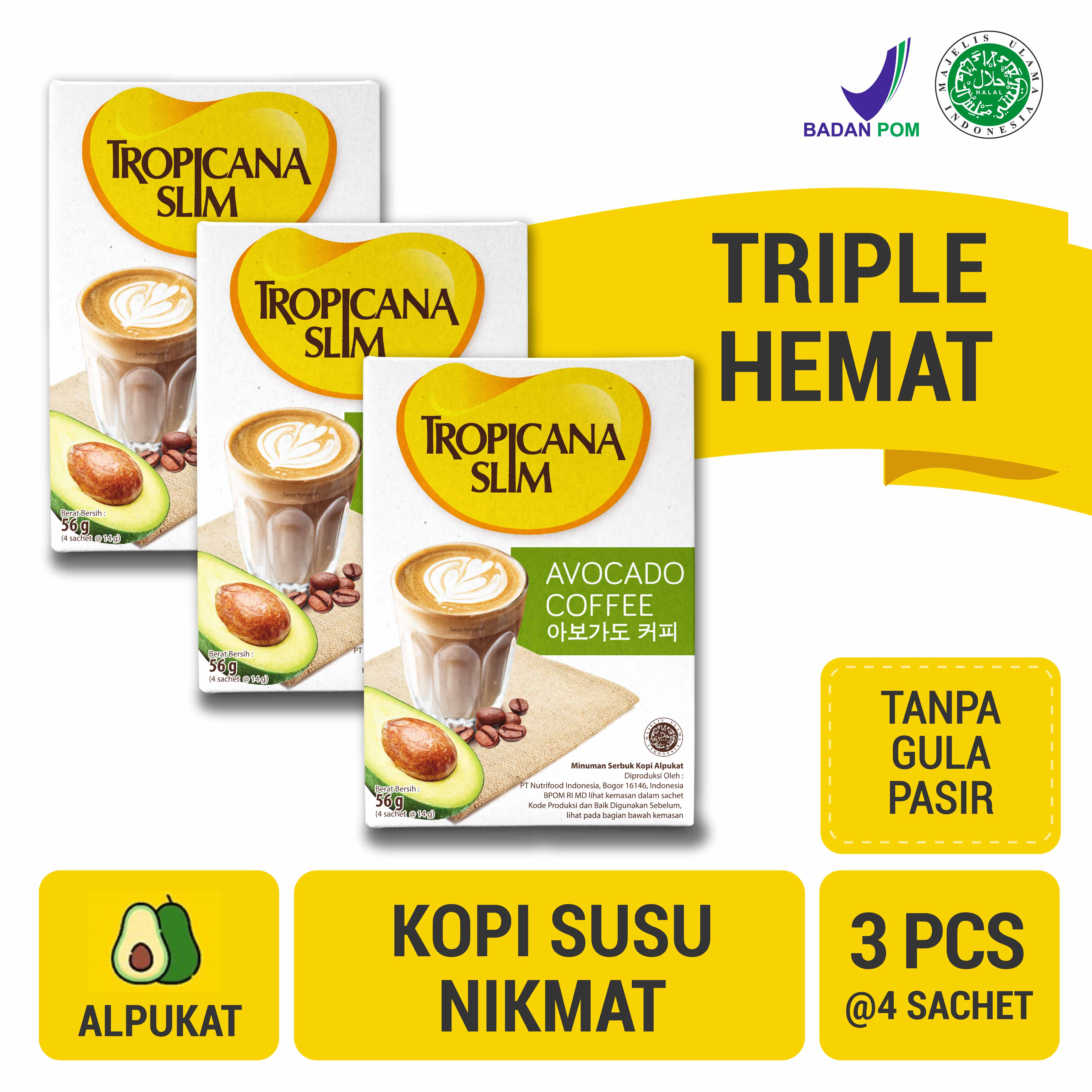 Triple Pack Tropicana Slim Avocado Coffee 4 Sachet Kopi Alpukat