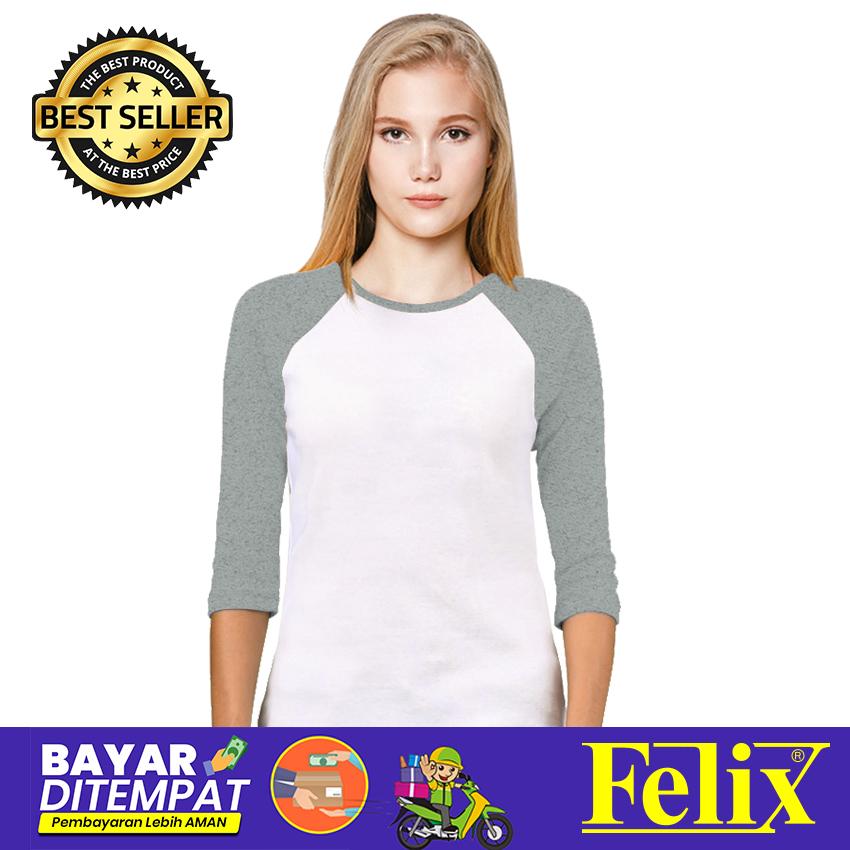 FELIX Kaos Raglan Polos Wanita Premium Hitam Lengan Pendek O-Neck Combed 30s Premium Distro /Baju Kaos Distro Kaos Raglan Wanita / Kaos T Shirt Raglan Cewek dewasa / Raglan 3/4 Putih - Tangan Warna Kombinasi / Kaos Keren Terbaru / Kaos Atasan cewek