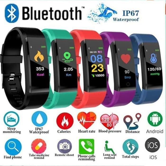 Smartband 115 Plus IP67 Tahan Air Monitor Tekanan Darah Detak