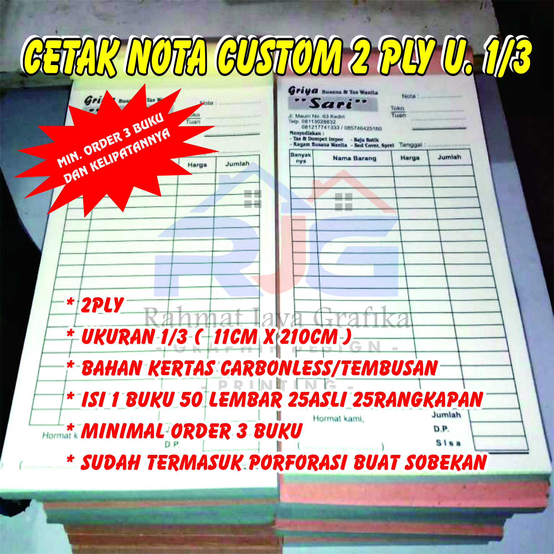 Cetak Nota Custom Nama Sendiri Ukuran 13 Folio 2ply Cetak Nota Laundry Nota Bengkel Nota Custom 7221