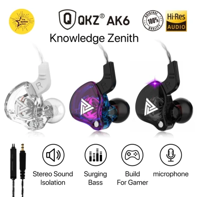 QKZ AK6 Earphone Quality Knowledge Zenith Gaming Headset Sport Dynamic Mic Subwoofer Bass not CK5 Sport Earbuds
