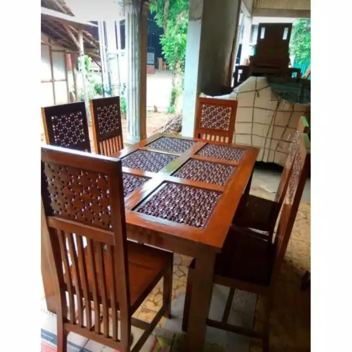 Meja Makan Seribu Bunga Jati Dan Kaca Lazada Indonesia