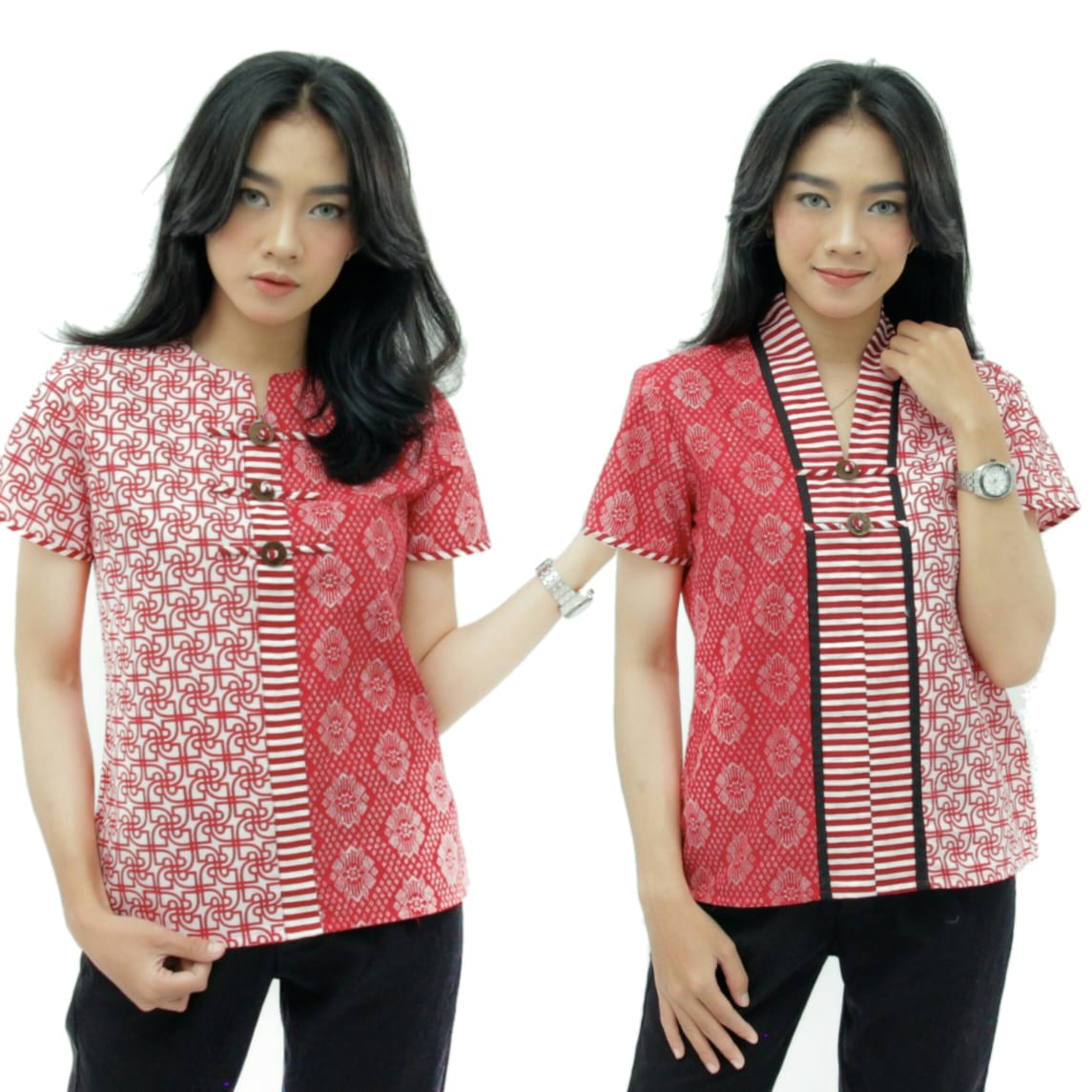  Batik  Kombinasi Polos Model  Baju  Batik  Atasan Wanita 