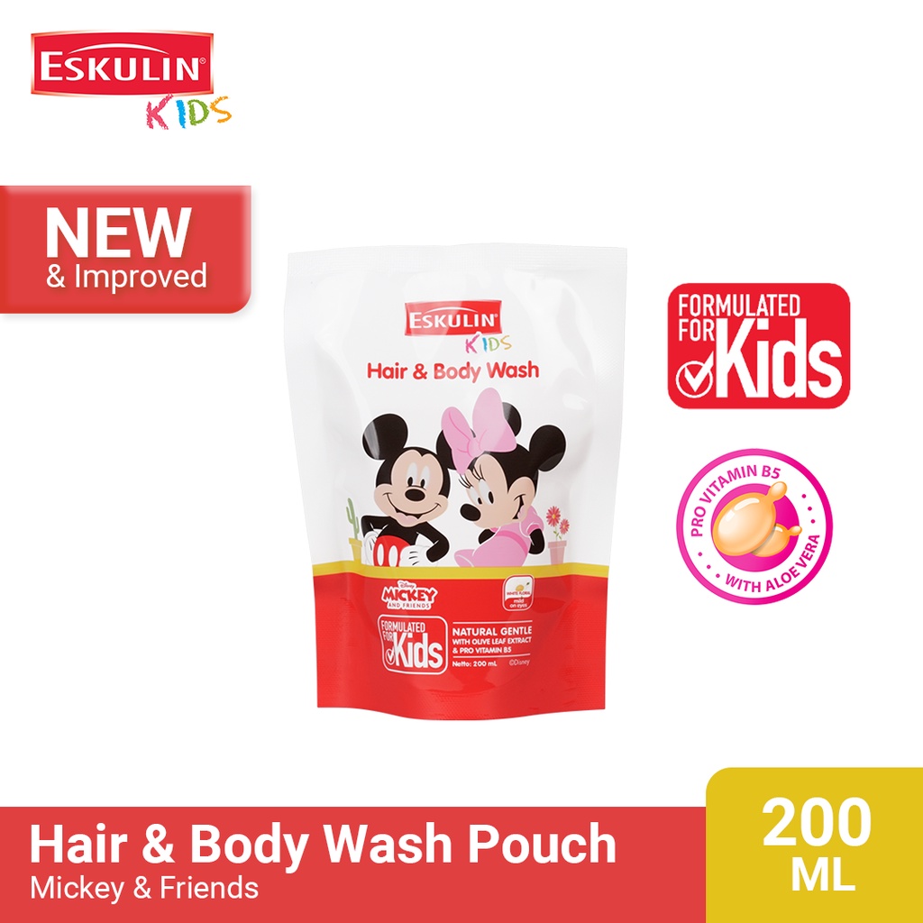Eskulin Kids Hair & Body Wash Sabun Mandi + Shampo Anak Mickey and Friends Botol+Refill Lazada