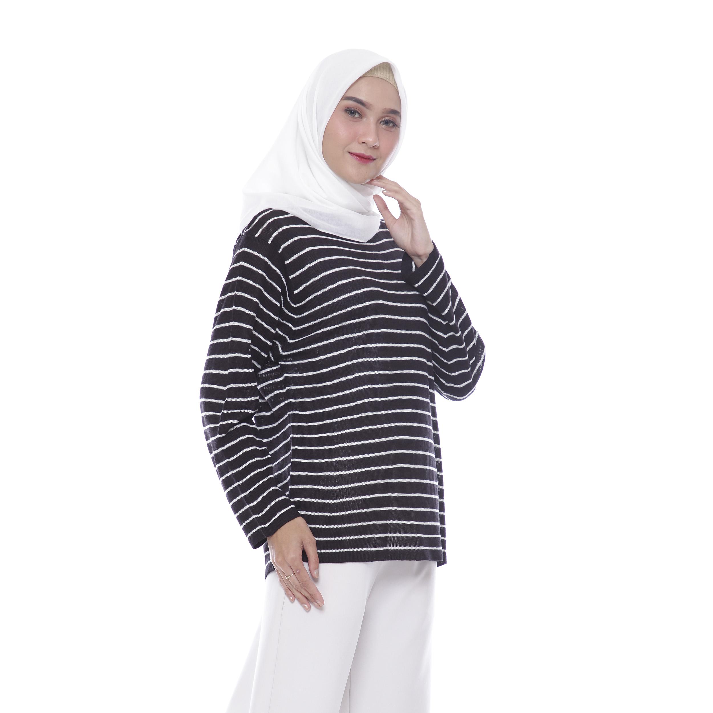 Baju Muslim Sweater Rajut Wanita Carla Stripe Real Pict