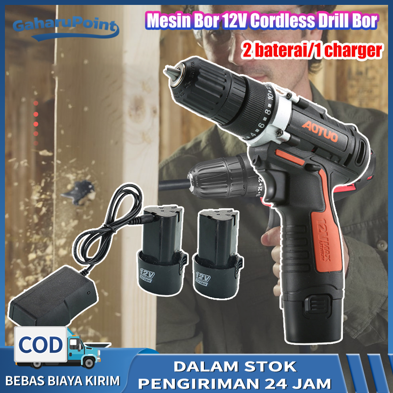 12V Bor Tangan Baterai Promo Dual Speed Bor Listrik Codless Drill/bor ...