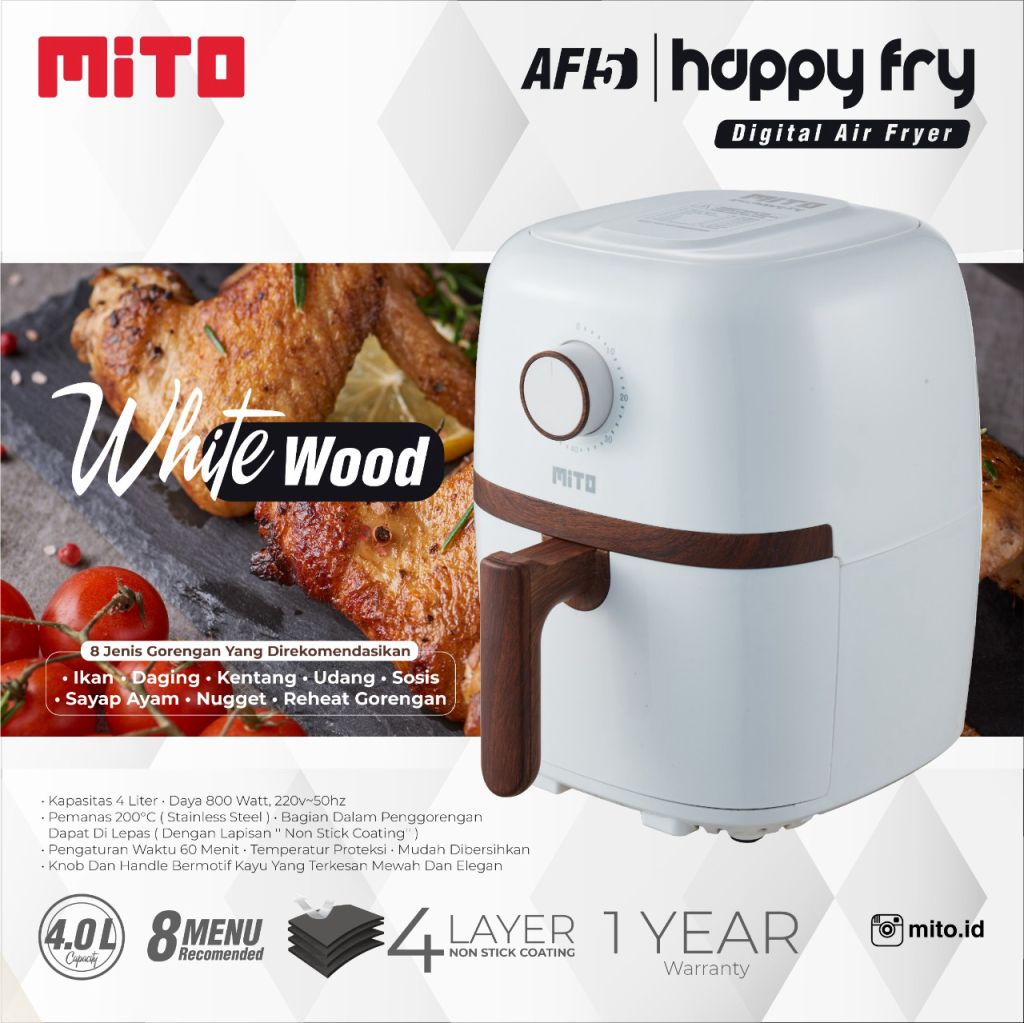 Mito Digital Air Fryer Wood Series AF5 Happy Fry 4L 800 watt Lazada