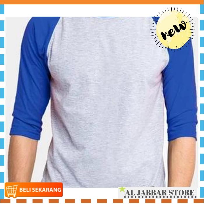 KA0S PRIA / KAOS POLOS PRIA / KAOS POLOS / KAOS PRIA LENGAN PANJANG / KAOS RAGLAN PRIA COTTON COMBED 30S LENGAN KOMBINASI ABU DAN BIRU BENHUR