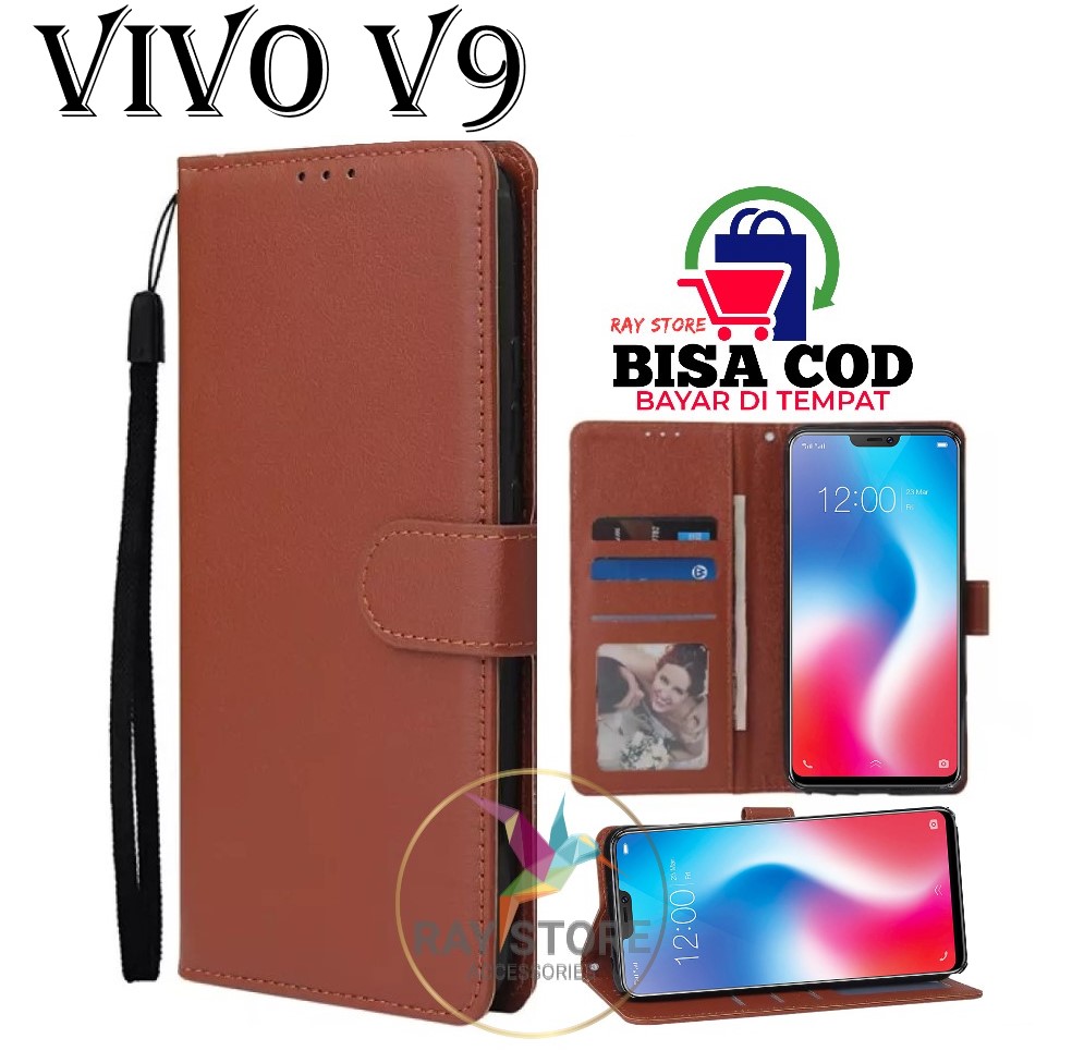 VIVO V9 FLIP LEATHER CASE PREMIUM-FLIP WALLET CASE KULIT UNTUK