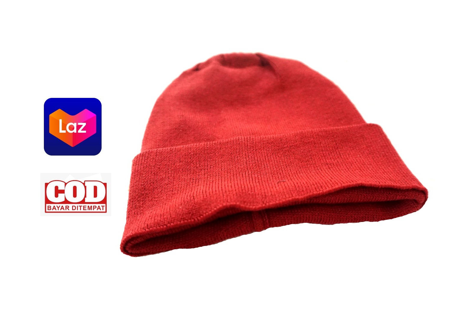 Topi Kupluk Panjang Rajut Polos Merah 