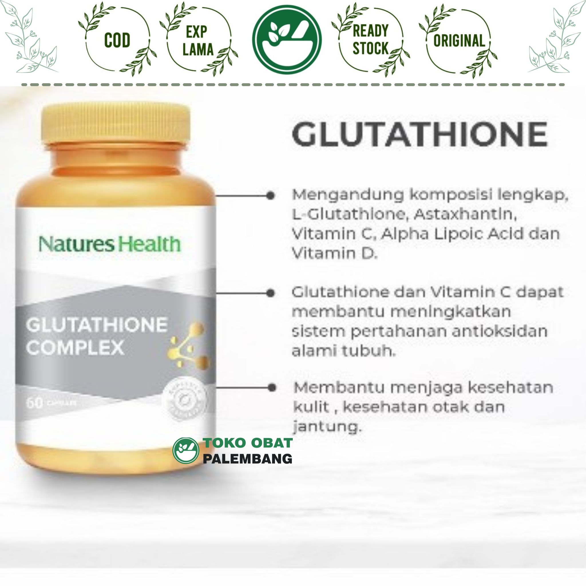 glutathione untuk apa NATURES HEALTH GLUTATHIONE 60 KAPSUL ANTIOKSIDAN ANTI KANKER KULIT PUTIH -  Lazada