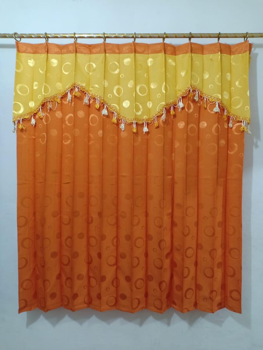 Gorden hordeng jendela tanggung 2 kaca manohara renda pony tempel kuning ORANGE ukuran 150 x 135