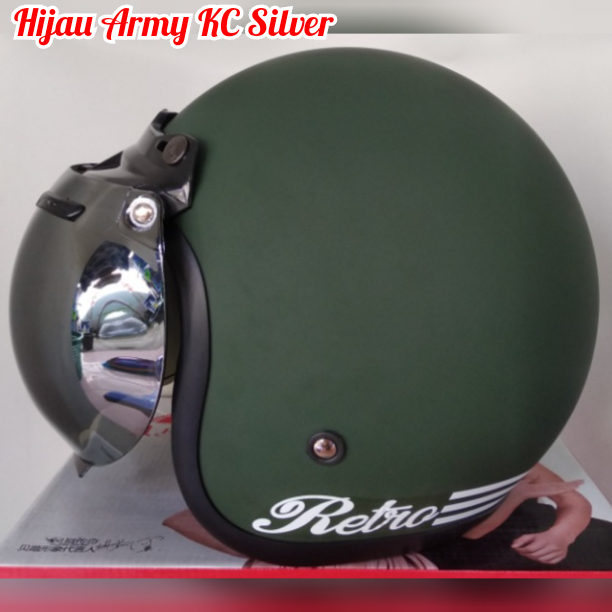 HELM BOGO FULL CAT HIJAU ARMY Doff KACA CEMBUNG SILVER | Lazada Indonesia
