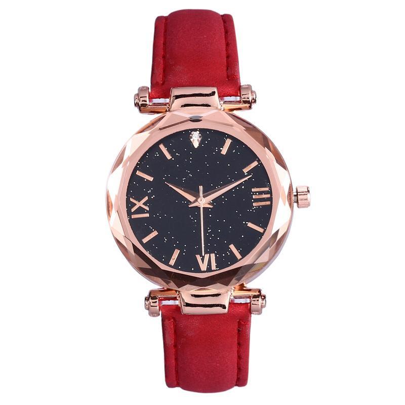 ALKA 368 Jam Tangan Wanita Analog Fashion Casual Women Strap Leather with kaca kristal plat gliter - Jam Tangan Korea Tali Kulit