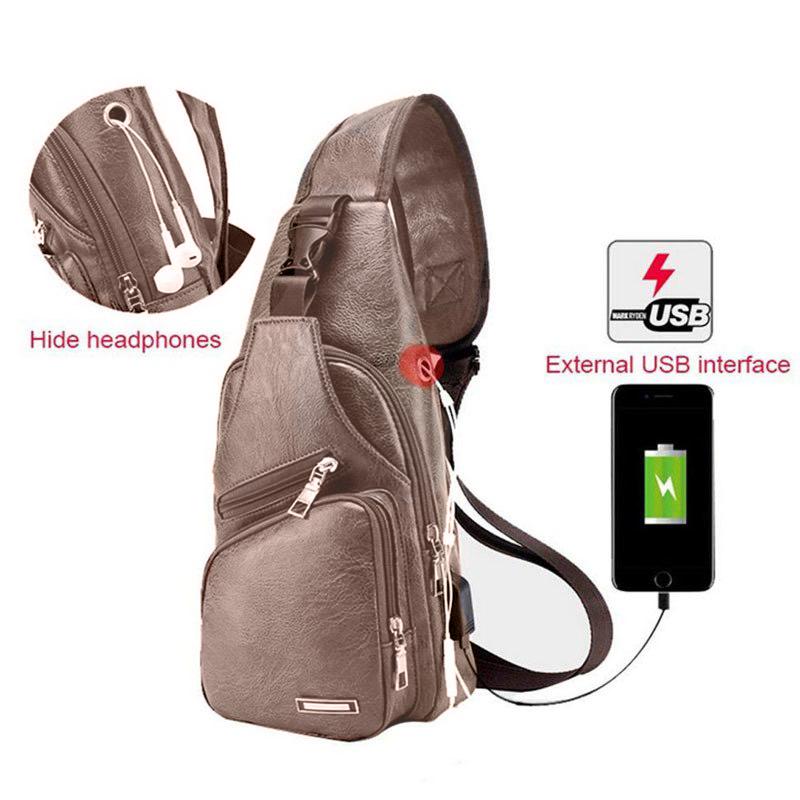 Tas Selempang Kulit USB Port Charger Ransel Leather Bag Pria Sling Bag For Men