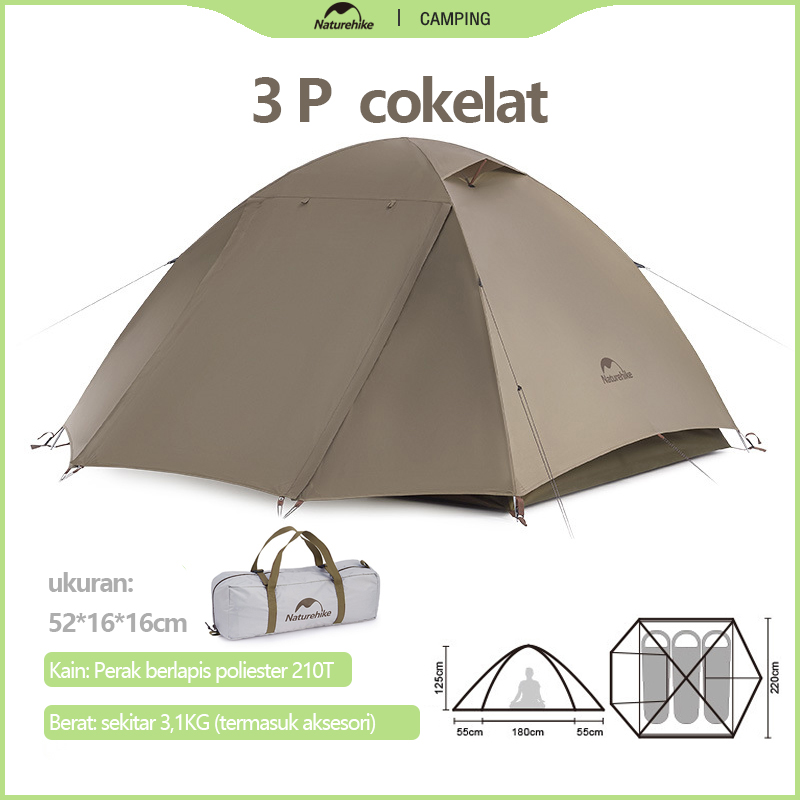 Naturehike Tenda Camping 2/3 Orang , Double Layer Dome Outdoor Tenda