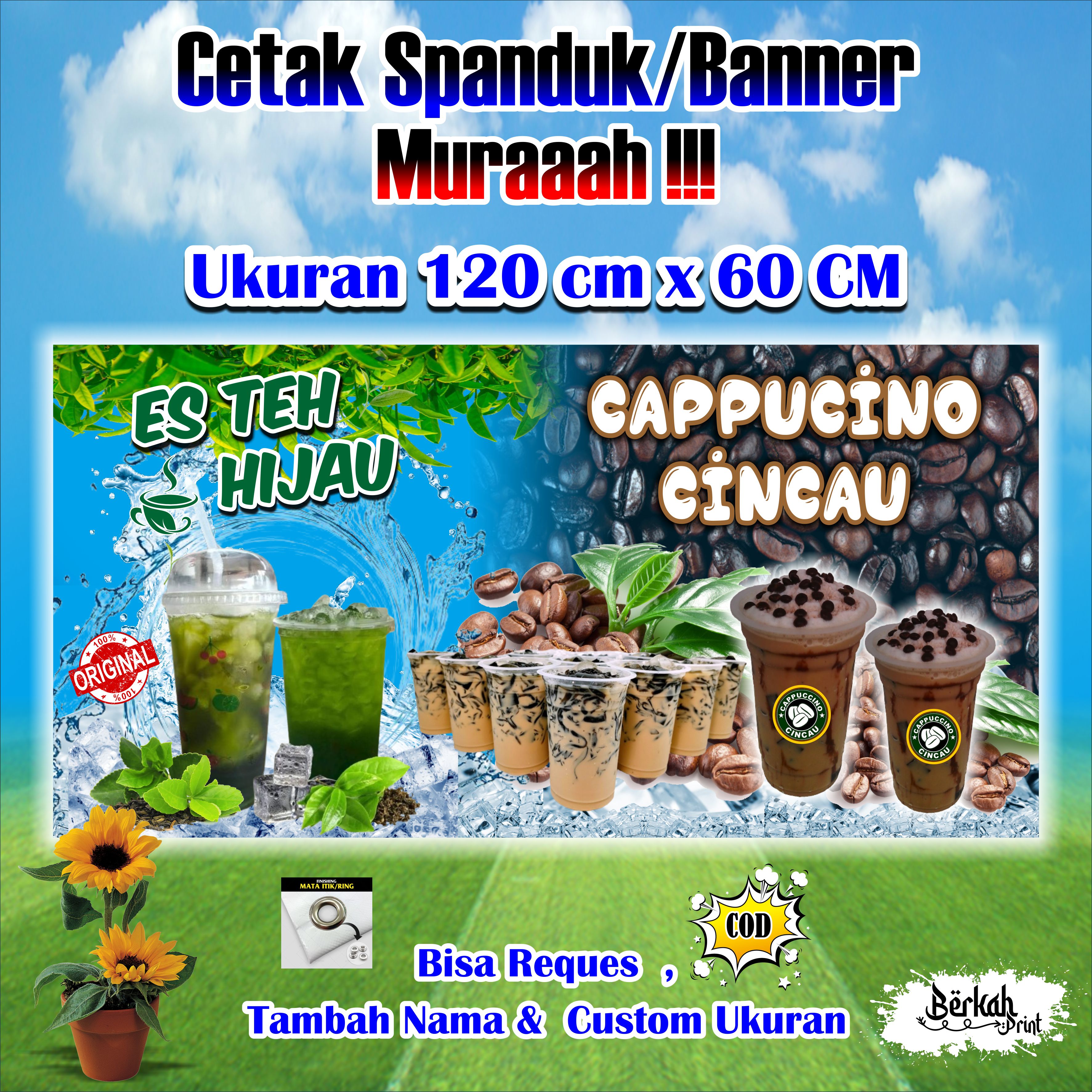 Spanduk Banner Es Teh Hijau And Cappucino Cincau Ukuran 120 Cm X 60