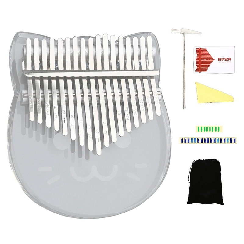 17 Keys Kalimba Thumb Piano Transparent Acrylic Keyboard Instrument with Hammer for Beginners Children Girl Kids