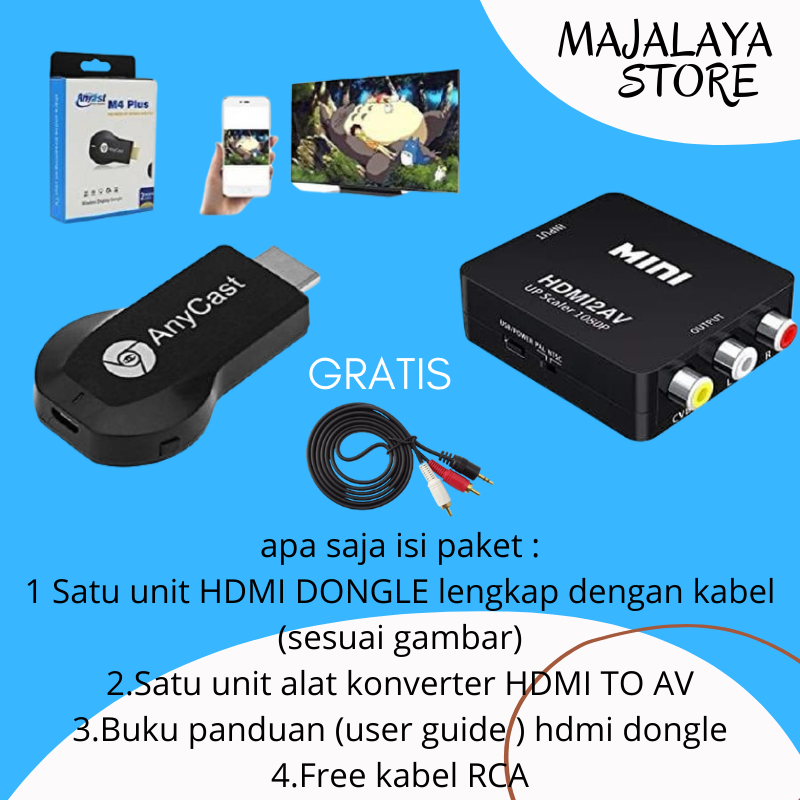 ( Bonus Kabel RCA ) PAKET LENGKAP HDMI KE TV TABUNG HDMI TO AV + Dongle