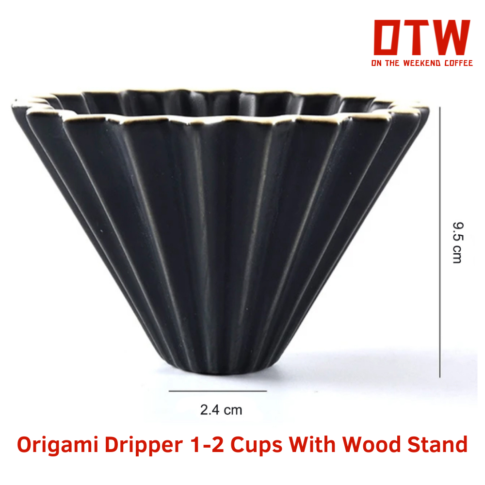 Origami Japanese Coffee Dripper Ceramic With Wood Stand 12 Cups V60