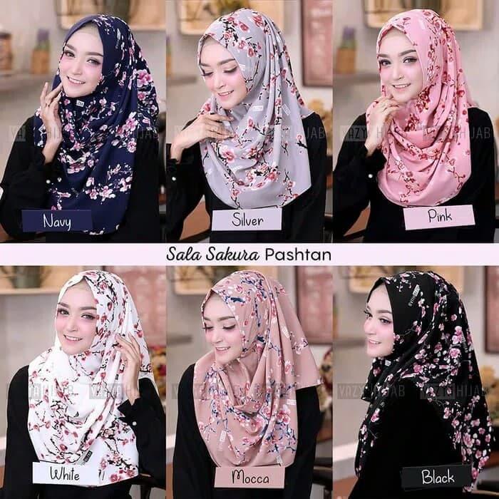 PROMO Jilbab Pashmina Instan Motif Bunga Sakura Model Sala TERBARU