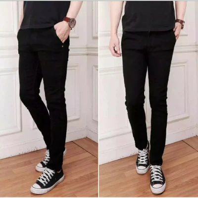 Celana panjang slim fit jeans hitam/ celana jeans pris skinny pensil