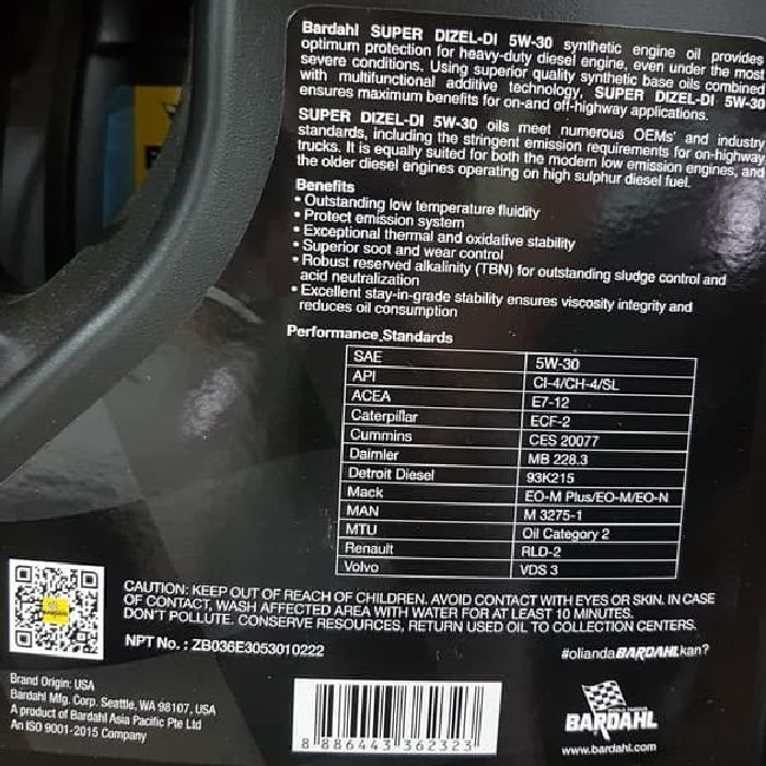 Oli Mesin Diesel 4 Liter Synthetic 5W 30 Bardahl Mercedes ...