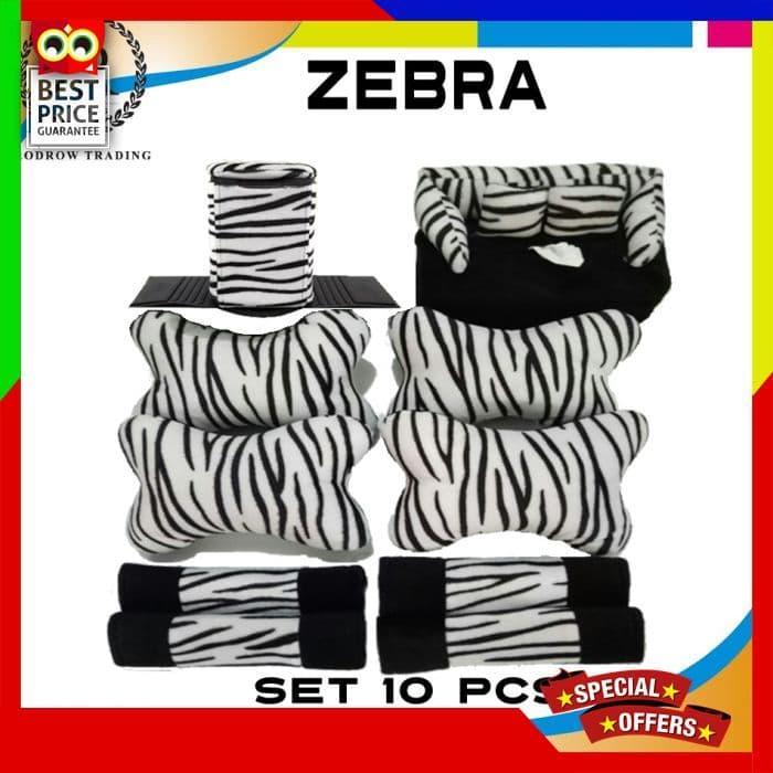 Bantal Mobil ZEBRA 10 in 1 ( ISI Bantal Mobil 9 Pcs dan 1 Tempat Sampah ZEBRA )