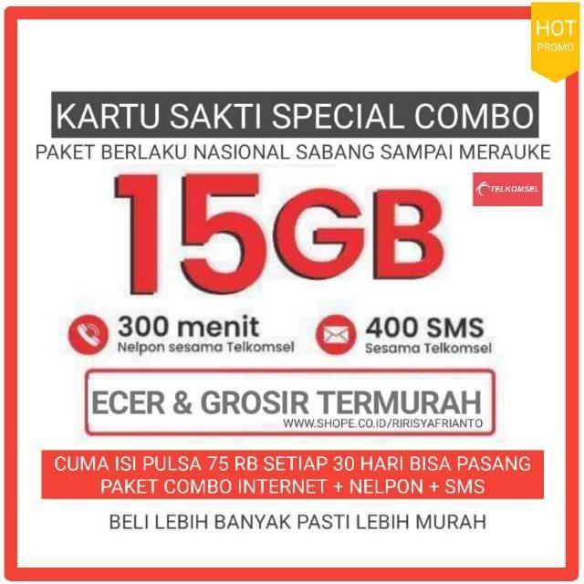 Bayar Ditempat Kartu Sakti Telkomsel 15gb 75k Sakti Combo 15 Gb 75 Rb Paket Internet Nelpon Lazada Indonesia