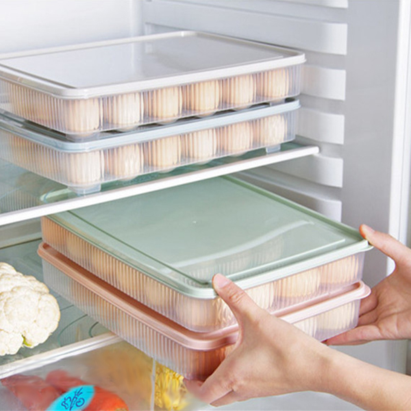 plastic Egg box kitchen egg storage box 24 Grid Eggs holder Stackable freezer storage organizers egg storage Container green