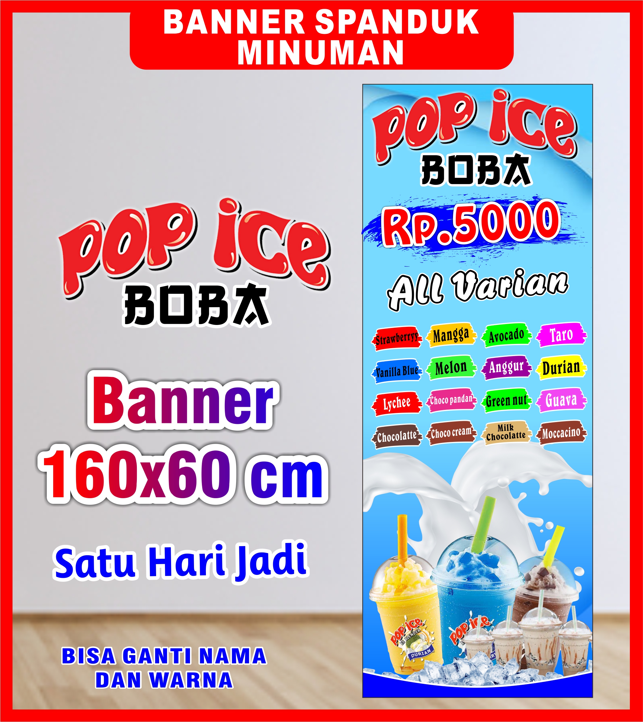 Spanduk Banner Backdrop Minuman Pop Ice Boba Cetak Spanduk Minuman Pop
