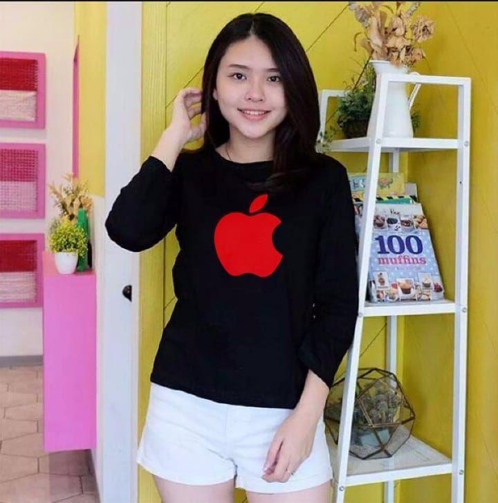 Isabella.fashion T-shirt / Kaos Wanita / Tumblr Tee APPLE Lengan Panjang -TERBARU DAN TERLARIS!!!ATASAN ABG/BAJU DISTRO WANITA/KAOS OBLONG/TUMBLR TEE