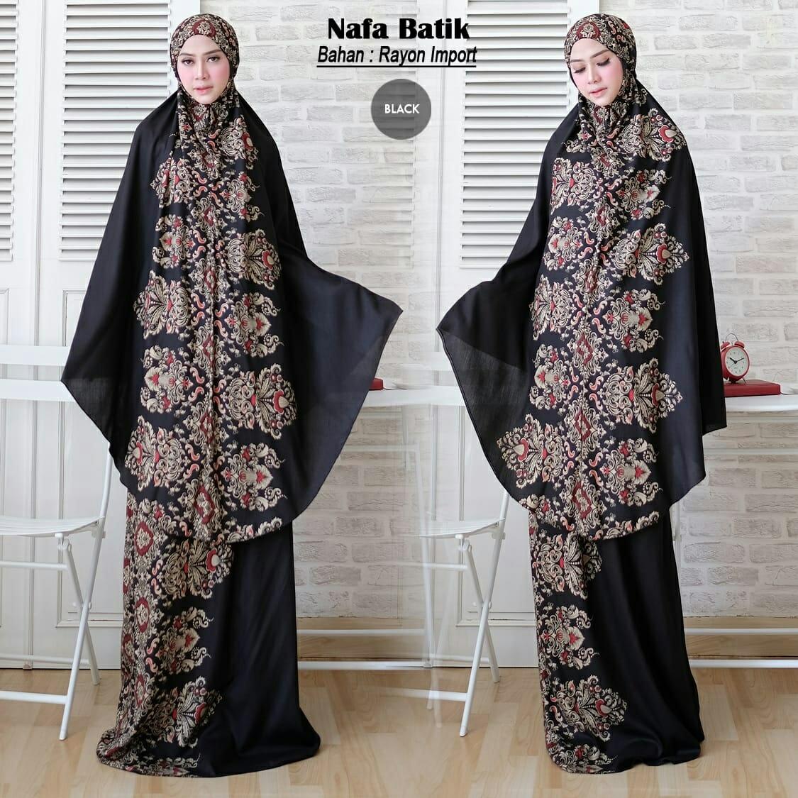 NV Mukena Batik Coklat / Hitam / Gratis Tas / Katun halus adem / Fit to L - XXL